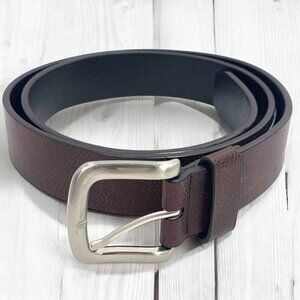 Bass Mens Genuine Leather Belt Brown With Brushed Silver Buckle Sz XL 5127 13